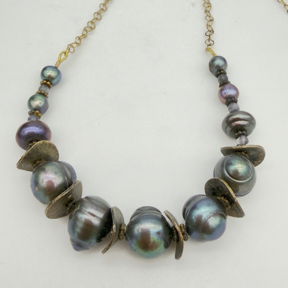 Vtg 925 Italy Peacock Ring Pearl Necklace South Sea Haitian Style  Modernist